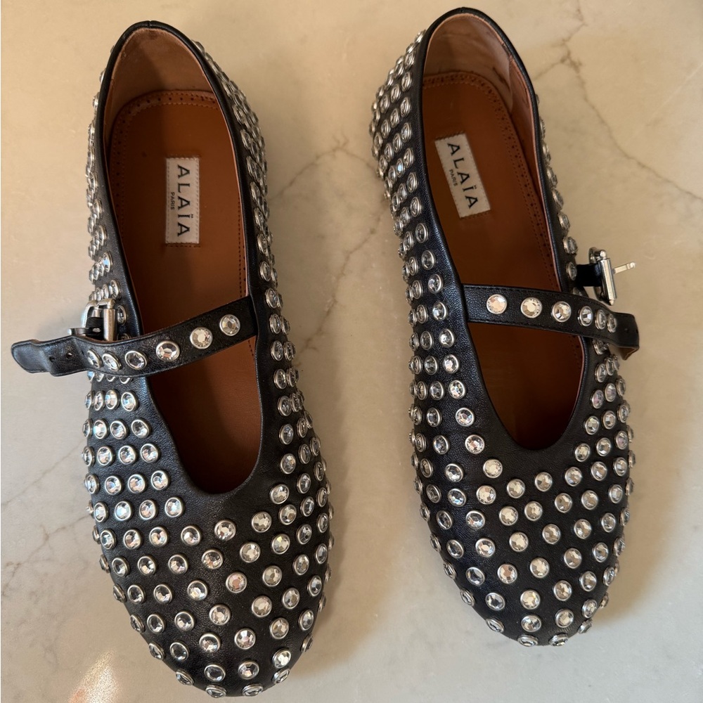 Alaïa Black Studded Mary Jane Flats